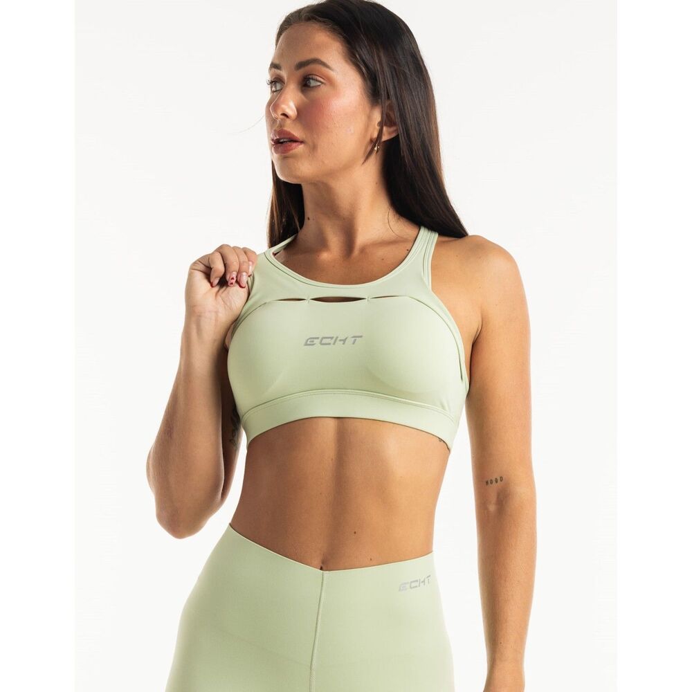 Echt Sage Green Sports Bra Medium Cut Out Criss Cross Back Athletic Activewear